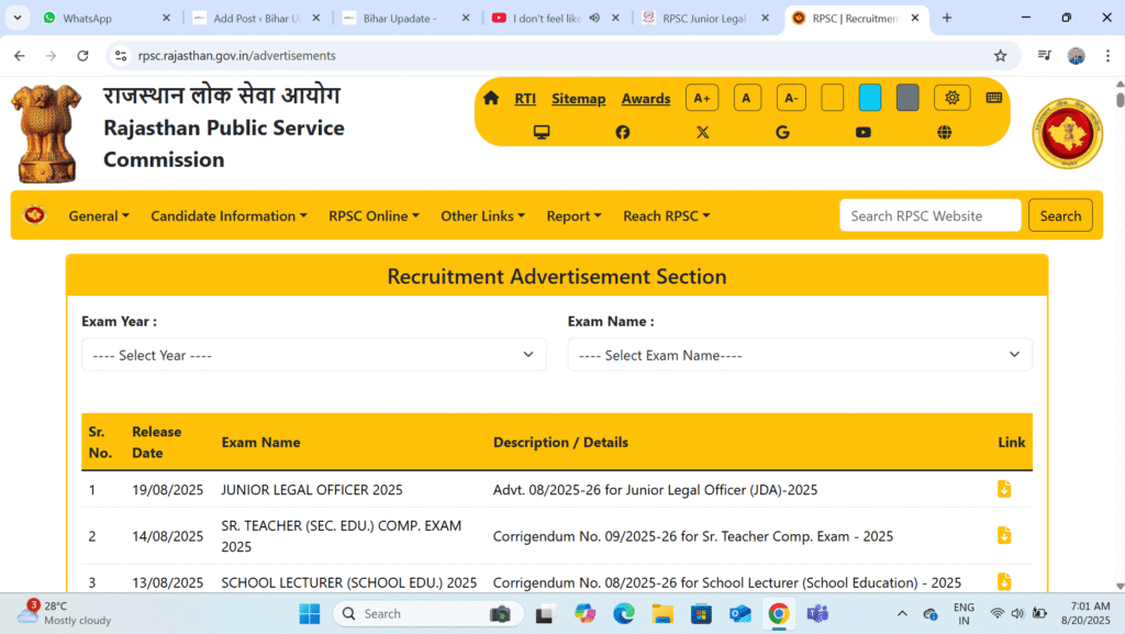 RPSC JLO Recruitment Online 2025