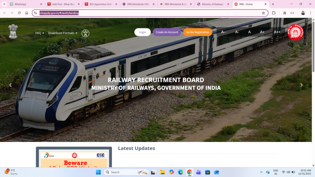 RRB Ministerial 2025 Online Form