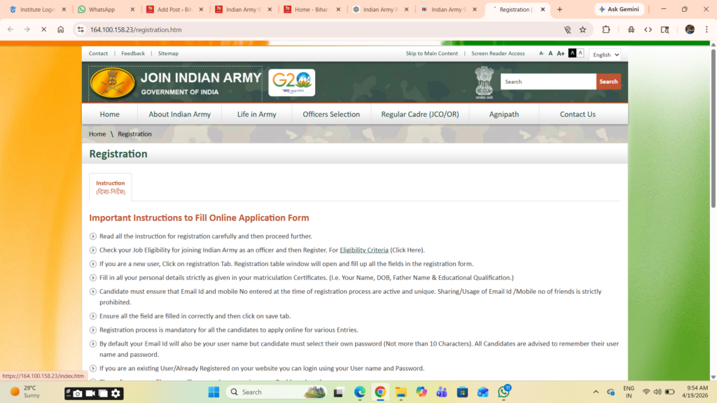 Indian Army 95th SSC RVC